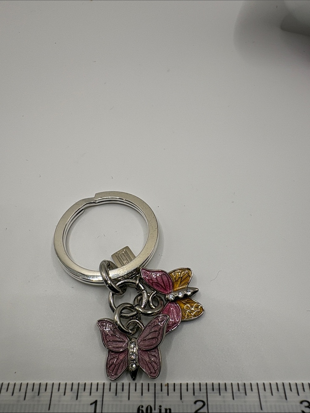 COACH Pink and Yellow Mini Butterfly Charm Key Ring - Picture 2 of 3